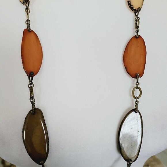 Premier Designs Slice of Life Necklace Retired 2014 Wood Look Resin Slices 36" - Picture 2 of 8